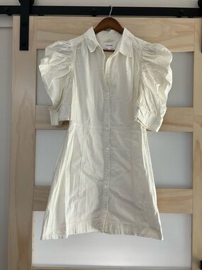 FRAME Gillian Puff Sleeve Shirt Dress Ecru White Cotton NWT Large